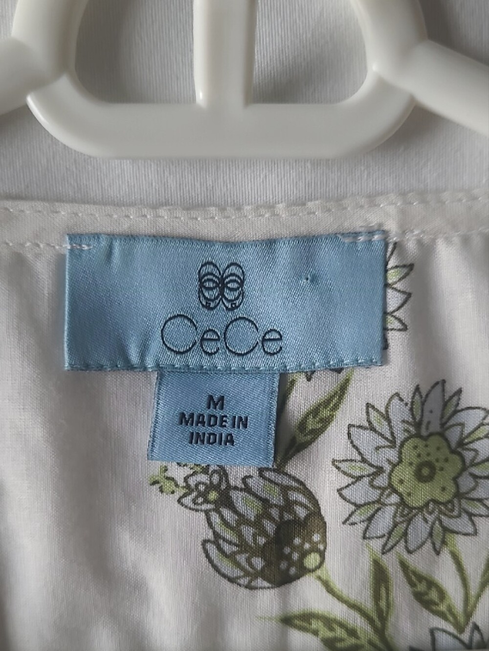CeCe Maxi Floral Block Print Tiered White Dress with Pink, Green & Yellow Sz. M - Picture 13 of 16